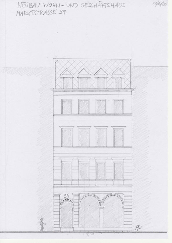 Entwurfszeichnung Fassade 4 Geschosse