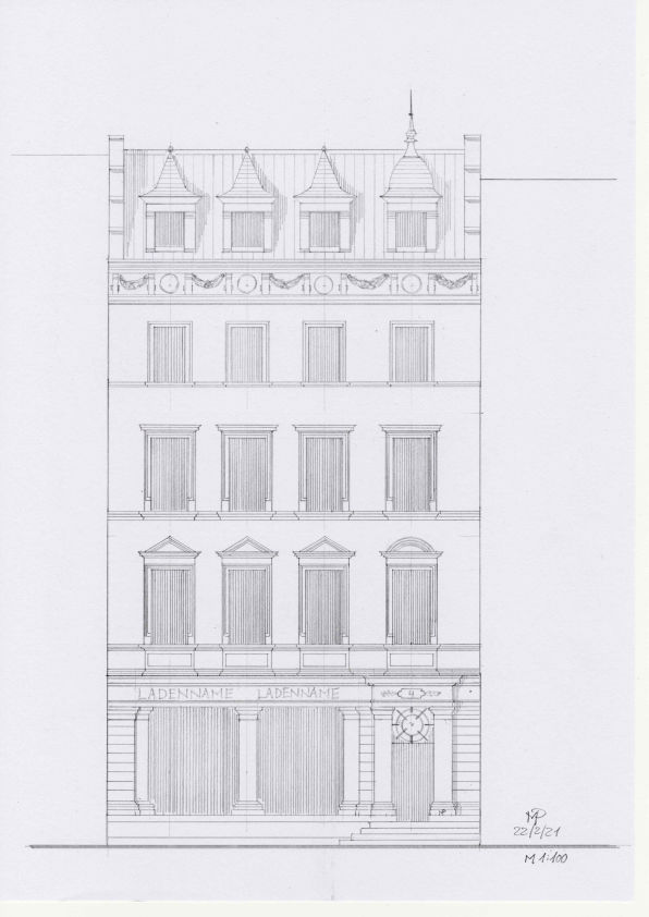 Entwurfszeichnung Fassade 4 Geschosse